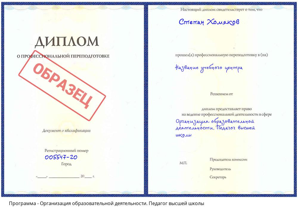 Организация образовательной деятельности. Педагог высшей школы Коркино