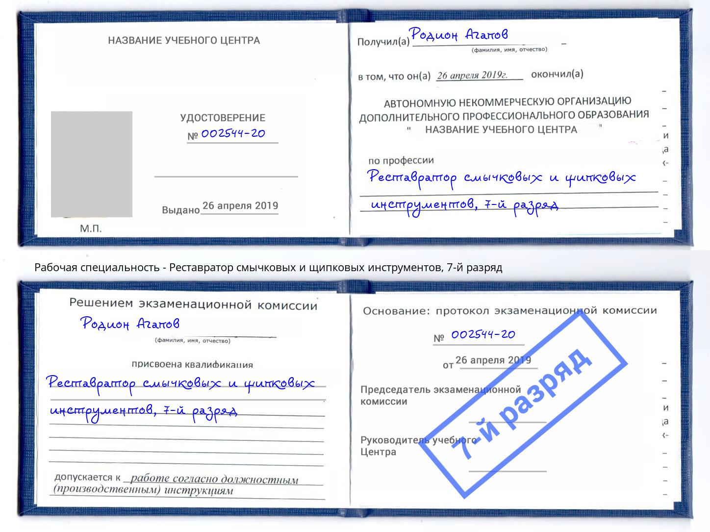 корочка 7-й разряд Реставратор смычковых и щипковых инструментов Коркино