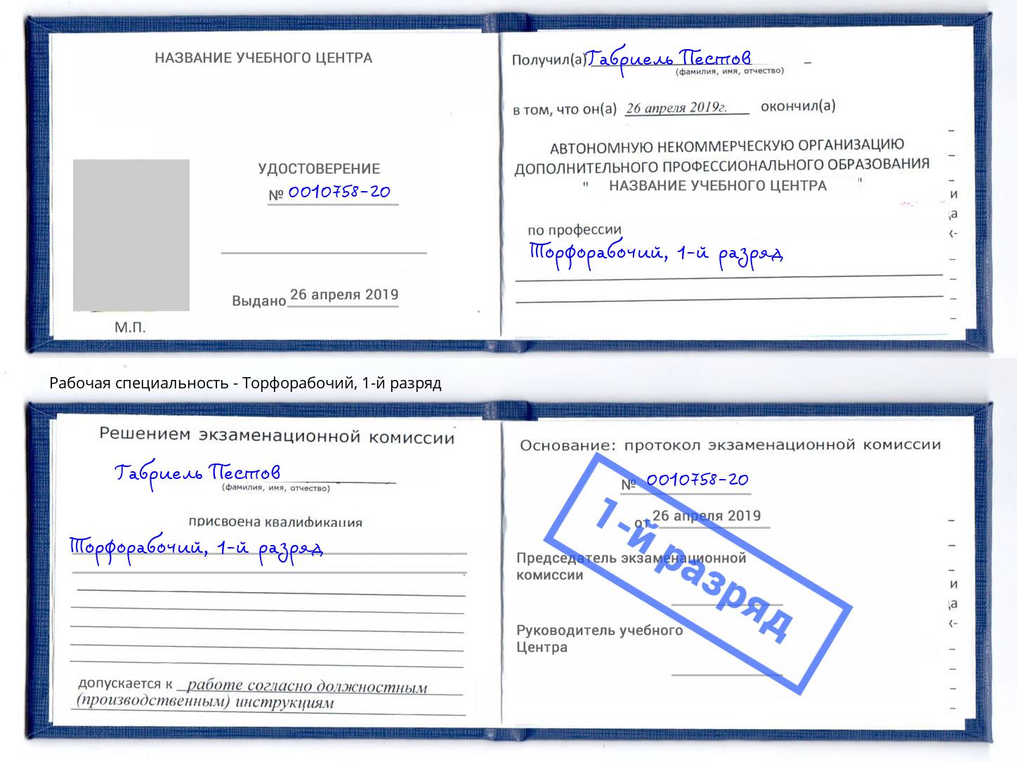 корочка 1-й разряд Торфорабочий Коркино